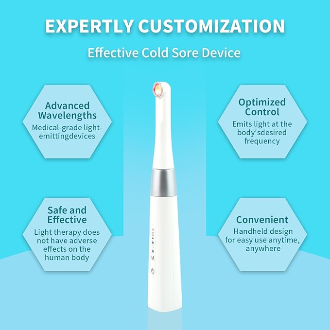 Red Light Therapy Wand for Cold Sore TreatmentScientifically Designed Wavelength &amp Intensity Infrared &amp Red Light for Face Lips Nose &amp Ears Rechargeable &amp Portable Cold Sore Treat
