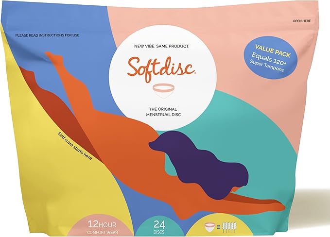 Softdisc Menstrual Discs – Disposable Period Discs for Heavy or Light Periods | 12-Hour Leak Protection | Tampon Pad and Cup Alternative | Capacity of 5 Super Tampons | 24 ct.