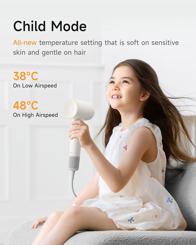 Laifen Hair Dryer SE 2 200 Million Negative Ionic Blow Dryer with Child Mode and 108000 RPM Brushless Motor 1400W Powerful Fast Drying High-Speed Low Noise Hairdryer with Magnetic Attachments