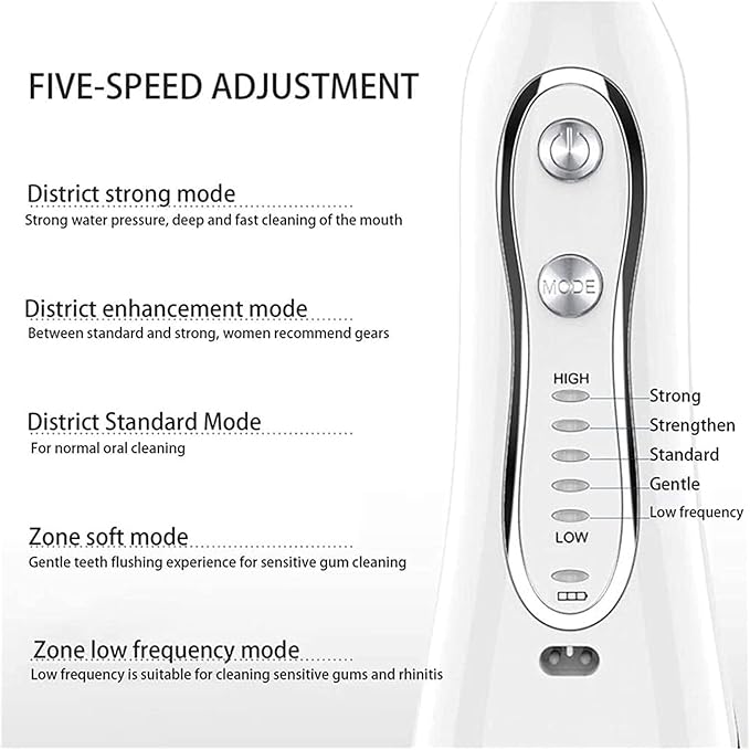 Water Flosser Cordless Dental Oral Irrigator 300ML Portable and Rechargeable IPX7 Waterproof 5 Modes Water Flosser with Cleanable Water Tank for Home and Travel Braces &amp Bridges Care