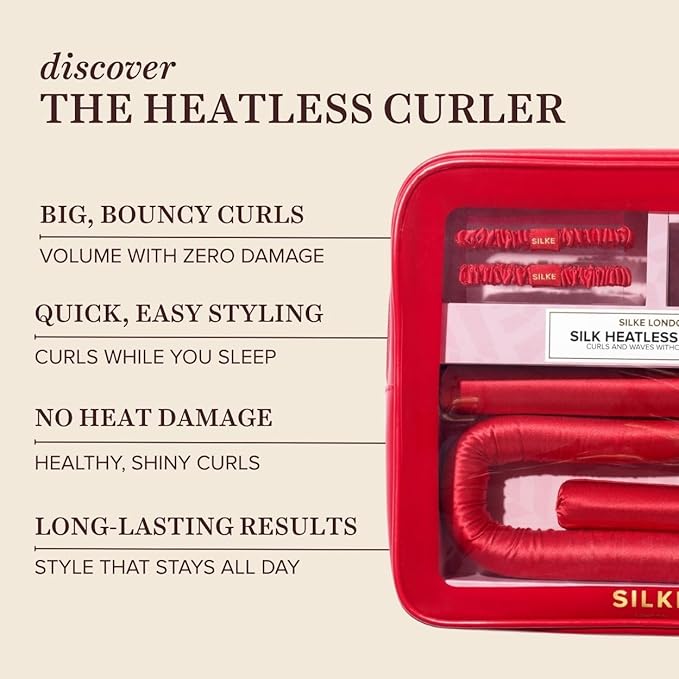 SILKE Heatless Hair Curlers | 100% Luxurious Heatless Curls Headband | Silk Curlers to Sleep In | No Heat Curlers for Overnight Curls | Curling Set | Big Bounce No Effort (Red)