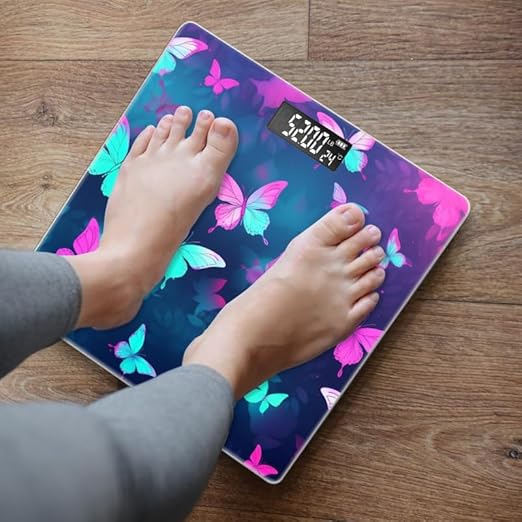 Digital Scale for Body Weight Highly Precision Bathroom Weight Scale 400 lbs with Backlit Display Personalized Scale for Home-Teal Butterflies Flying in The Air
