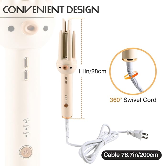 Automatic Hair Curler Rotating Curling Iron 3 Temperature Settings for All Hair Types 10s Fast Heating 20s Hold Hair Crimper Tool with Comb &amp Clips Lightweight Travel Curling Wand