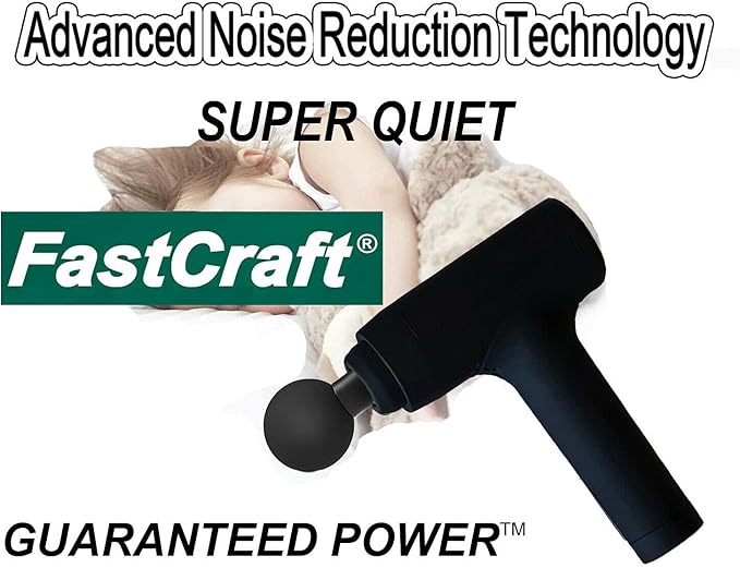 Massage Gun - FastCraft Body Massager Deep Tissue Percussion Lightweight Handheld Up to 12 Hours per Full Charge -Great Holiday Gift - PRO 12V 2400mAh Super Quiet - Guaranteed Power