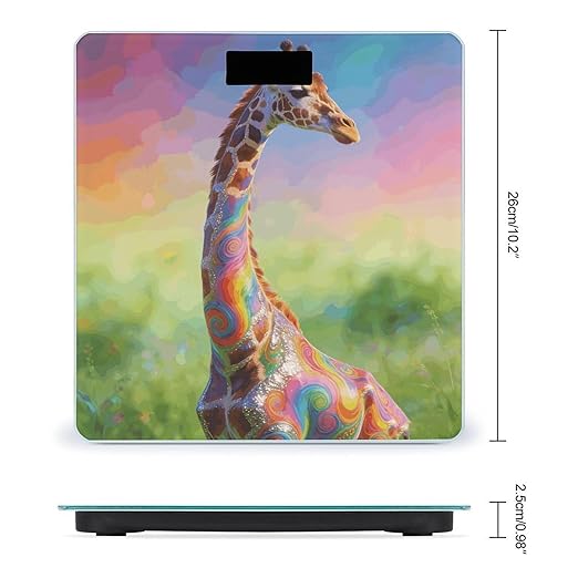 Colorful Artistic Giraffe Weight ScaleClear LED Display Bathroom Digital Weighing ScaleTempered Glass Digital Bathroom Scale for Body Weight Capacity Up to 400 Lbs