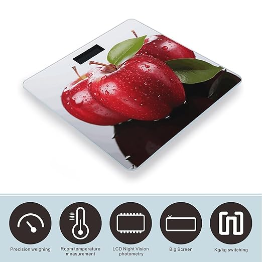 Red Apple FruitScale for Body Weight with LCD High Precision Weighing Scales Fashion Sturdy Tempered Glass Weight Scales Easy-to-Read Digital Bathroom Scale for Daily 400lb
