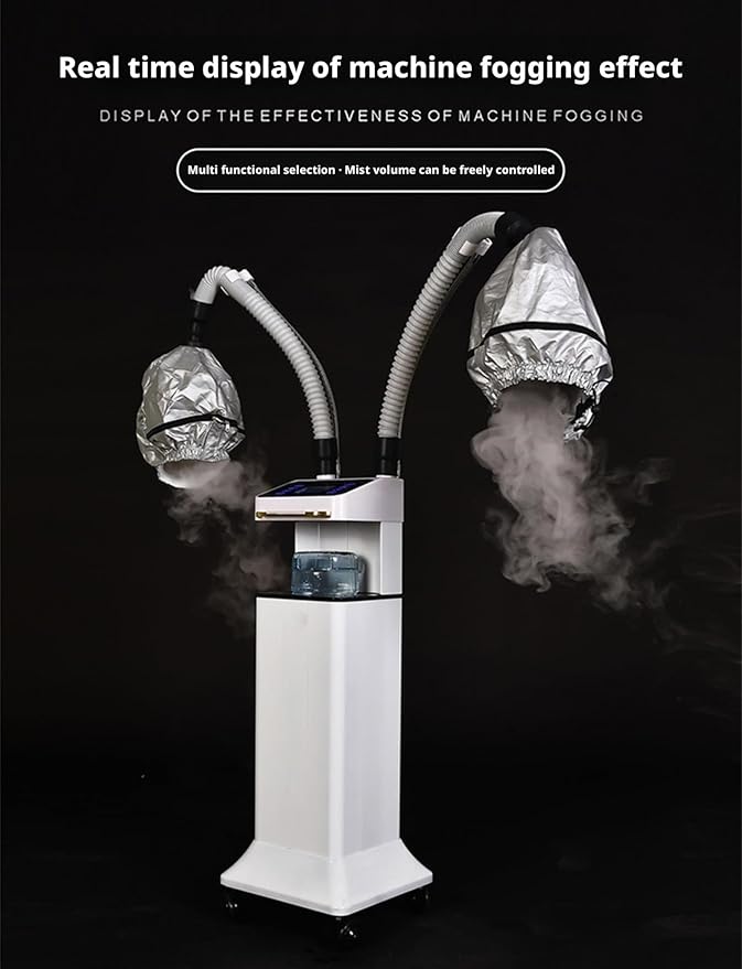Nano Hair Steamer with Vaporizing Caps Standing Professional Micro Mist Hair Processor with Rolling Wheels(Milk)