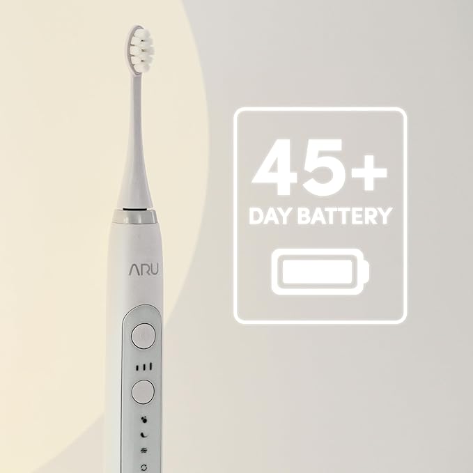 ARU Sonic Toothbrush Starter Kit with Customizable Modes and 2 Minute Timer ADA-Approved Electric Toothbrush for Adults Soft Toothbrush for Gums 45+ Days Battery Travel Case Arctic White