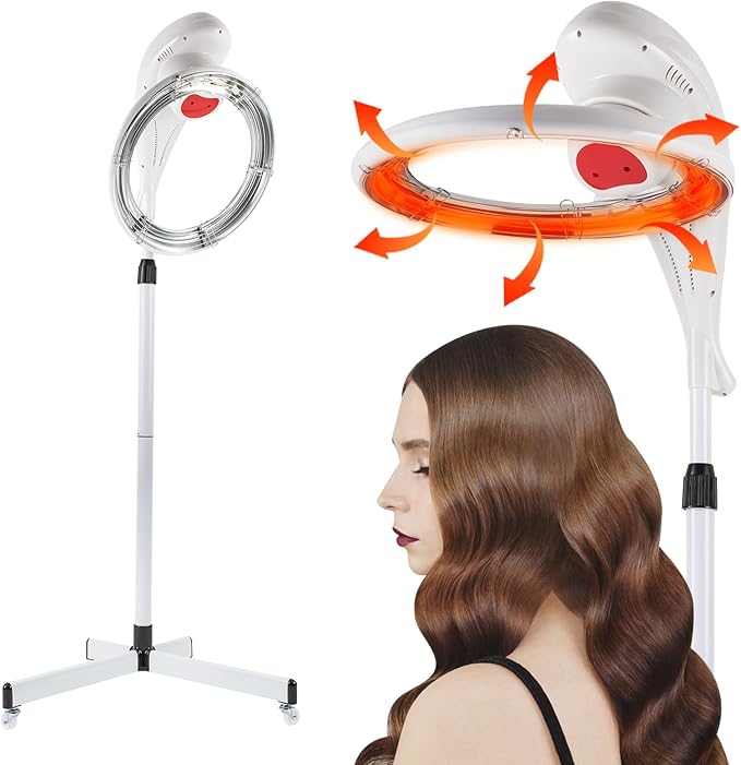 Stand Hair Dryer 950W Orbiting Rotating Hair Processor Hair Dryer Accelerator Hair Steamer with Swivel Caster Rolling Base for Salon Spa and Home Hair Care (White)