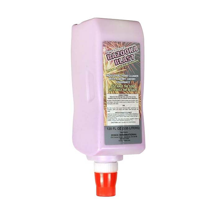 Zenex Bazooka Blast Hand Soap &amp Push-Style Dispenser Bundle - 3.55L Industrial Hand Cleaner with Pumice &amp Wall Mounted Dispenser | Berry Cherry Scent | Heavy-Duty Grease &amp Grime Remover |