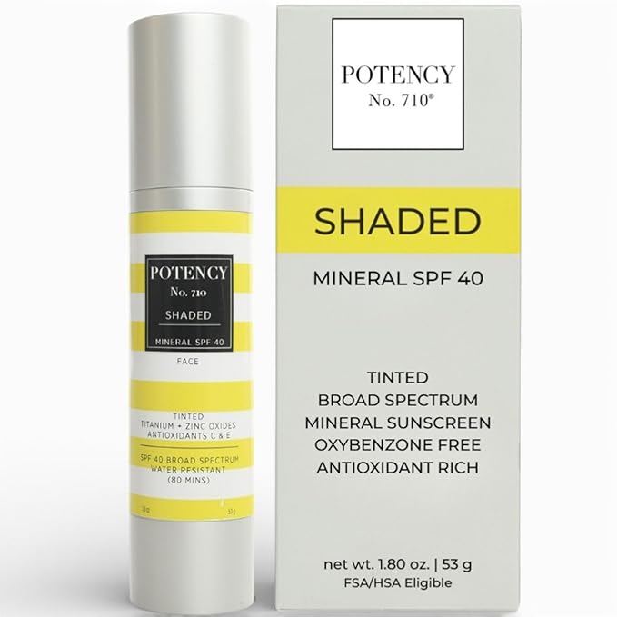 POTENCY No. 710 Shaded SPF 40 Mineral Sunscreen - Broad Spectrum Protection - Sheer Tinted Matte Finish - Fragrance-Free - Reef-Safe Formula - Lightweight Daily Protection - Made in the USA - 1.8 Oz