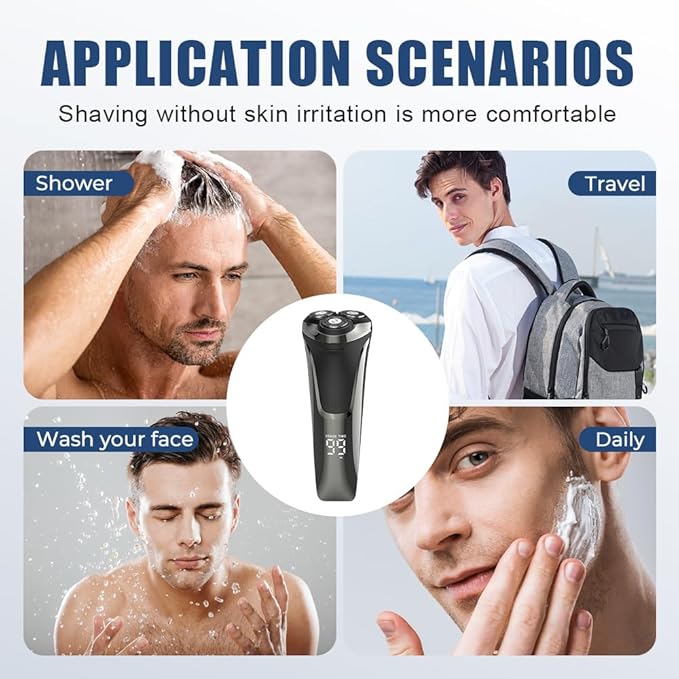 Snapbuy Electric Razor for Men 2025 New Electric Razor 4D Rotary Ipx7 Waterproof Electrics Razors Wet &amp Dry Rechargeable Electrics Shaver LCD Display (1)