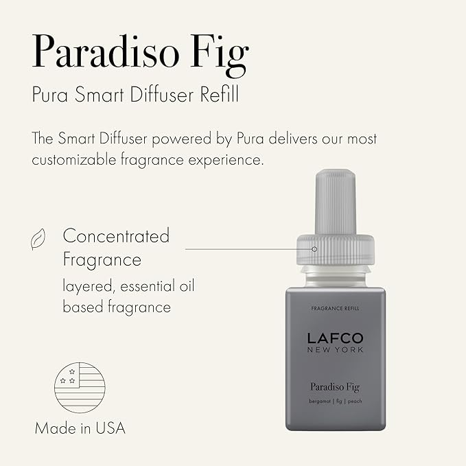 LAFCO New York Pura Smart Device Refill Paradiso Fig - Pack of 2 - Each Vial Delivers Up to 2 Weeks of Fragrance Life - Made in the USA
