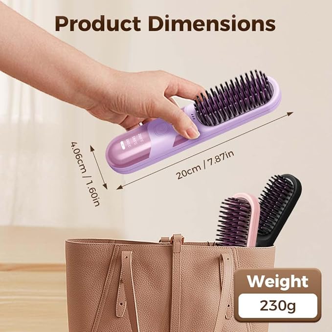 Go Brush 2026 New Cordless Straightening and Curling Brush Ideal for Fine Thick Stubborn Hair 3 Temperature Options Anti-Scald Safety Design USB Rechargeable (Pink)