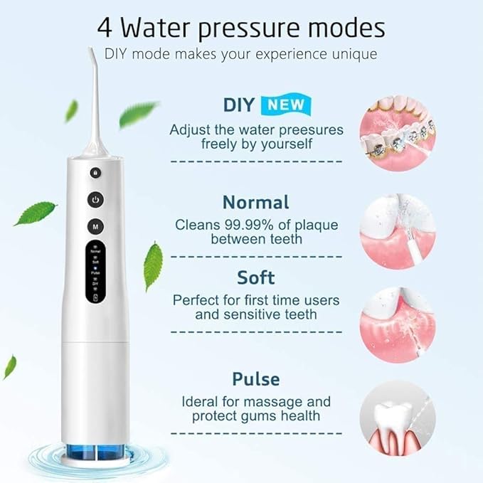 Water Flosser Cordless Teeth Cleaner Dental Oral Irrigator Power Dental Flossers IPX7 Waterproof Teeth Cleaner with 4 Cleaning Modes Detachable Water Tank(Black)