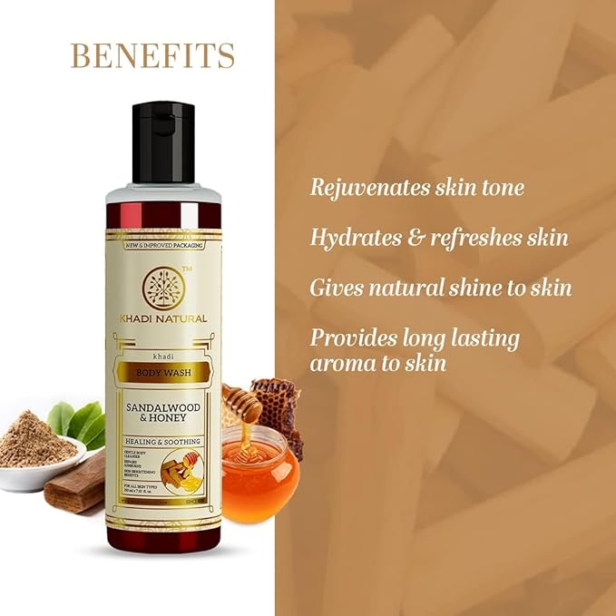 SENTA Sandalwood &amp Honey Body Wash | Gentle Body Cleanser for Healthy Skin | Body Wash for Calming Sunburns | Body Wash for Soft Skin | Suitable for All Skin Types | 210ml