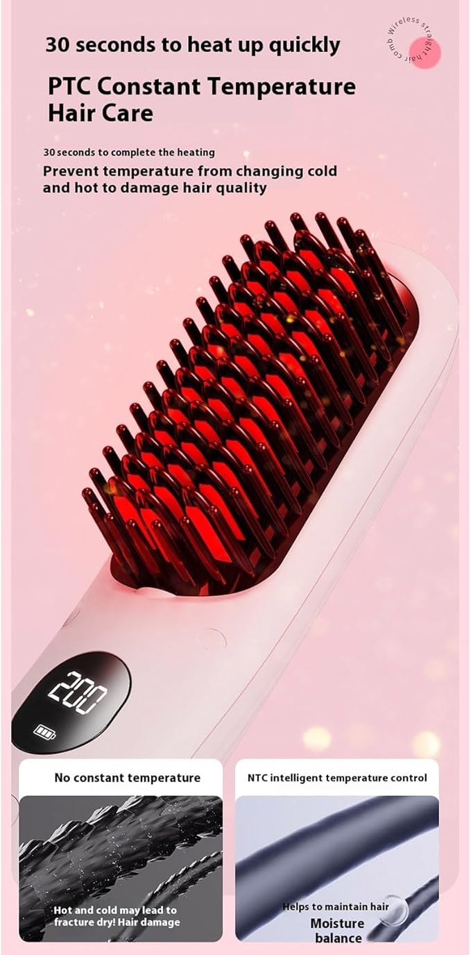 Cordless Hair Straightener Brush Portable Hair Straightening Brush with 5 Temperature Settings LED Display (01)