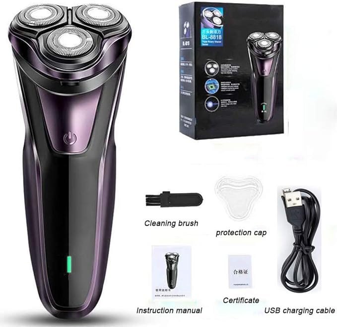 Electric Razor Men's Rotary Razor Cordless Rechargeable Razor Men's Near Cut Dry and Wet Razor with pop-up Trimmer Rechargeable 3D Rotary Men's Electric Razor Waterproof