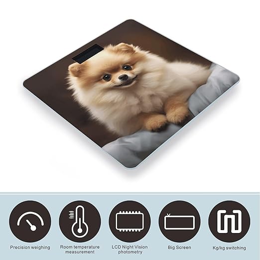Cute Pomeranian Dog Weight Scale for Body Weight Digital Bathroom Scale High Capacity Accurate Digital Weighing Scales and Easy-to-Read on Backlit LCD Display Scales
