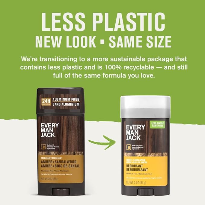 Every Man Jack Men's Deodorant Variety Set - Three Full-Sized Deodorant Sticks with Clean Ingredients &amp Incredible Scents - Cedar + Red Sage Amber + Sandalwood Sea Mineral + Citron - 3 oz - 3 Pa