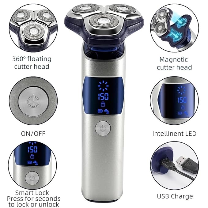 Head Shavers for Bald Men Electric Razor for Men Intelligent Wet Dry Beard Shaving Trimmer Razor Shaver Electric Beard Remover ABS Rechargeable Trimmer