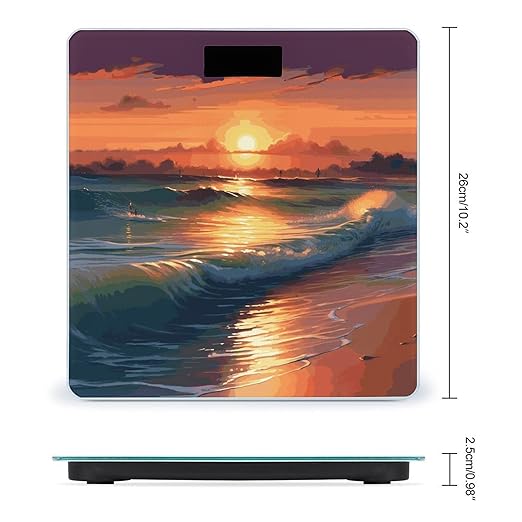 Sunset Seaside Bathroom Scale Ultra-Bright Liquid Crystal Screen Weight Scale Accurate Bathroom Body Scales for Body Weight Bathroom Pet Home Bedroom Gift-Giving