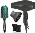 Turbo Power Twin Turbo 3900 Advanced Ionic &amp Ceramic Black Hair Dryer with Miracle Large Detangling Brush Mint Green – Eco-Friendly Blow Dryer and Dual Bristle Brush for Smooth Frizz-Free Shiny