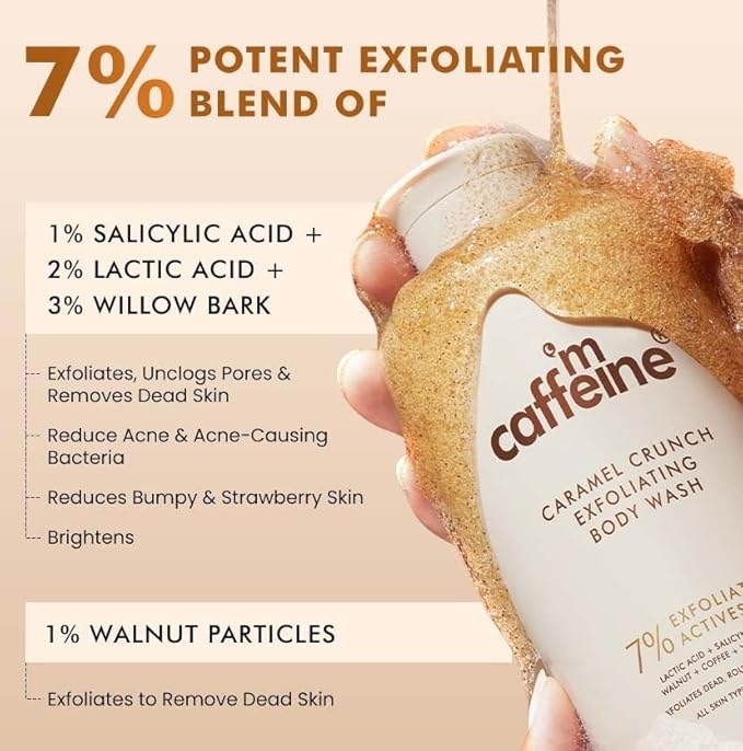 Mcafeine Exfoliating Caramel Crunch Body Wash Refreshing Shower Gel with Natural Scrub 300 ml