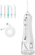 Portable Water Dental Flosser Cordless Rechargeable Dental Oral Irrigator IPX7 Waterproof Teeth Cleaner with 5 Modes 5 Nozzles 10.14oz Detachable Wate