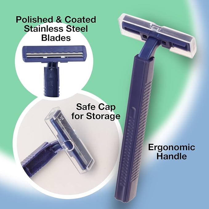 Freshscent (144 Pack) Individually Wrapped Twin Blade Razors with Clear Safety Cap Disposable Bulk Packed Sold by the Case. Unisex.