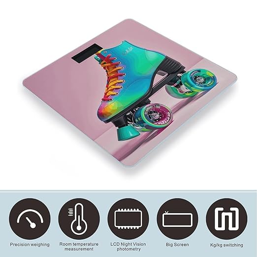 Colorful Roller Skates Scale for Body Weight Highly Accurate Digital Bathroom Body Scale Digital Bathroom Scales for People Anti-Slip Large LCD Display Smart Scales