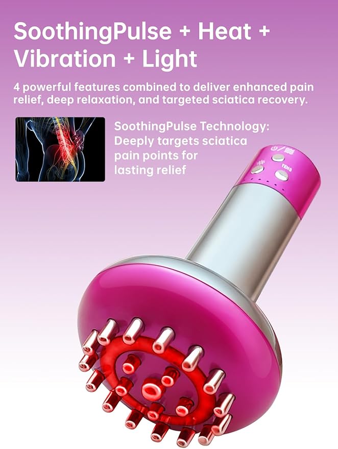 Sciatica Pain Relief Devices – Deep Tissue Massager with Multi-Mode Technology Heat Vibration &amp Light Targeted Relief for Sciatic Nerve &amp Lower Back Purple