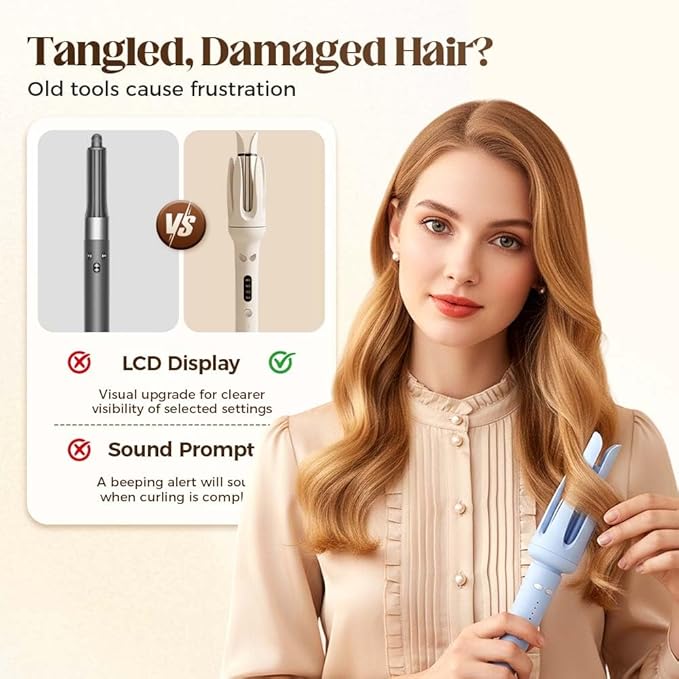 Fully Automatic Lazy Curling Stick2026 New Electric Rotary Curler32mm Rotating Curling Iron with 3 TemperaturesFast Heating Curler Tongs Anti-Scald Hair Wand Gift for Long Hair (Purple)