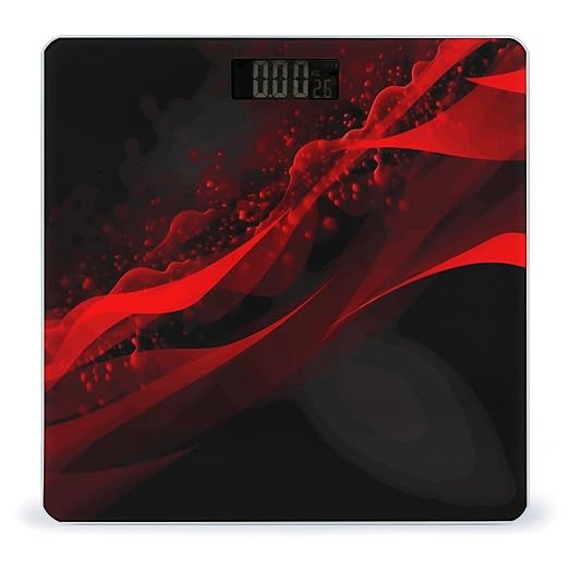 Black and Red Background Scale for Body Weight High Precision Digital Weight Scales with LCD Display Anti-Slip Sturdy Slim Tempered Glass Bathroom Scale for Home Use