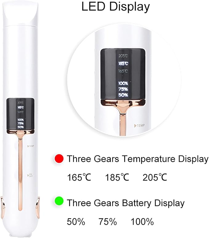 Portable Cordless Hair Straightener Curler Cordless Curling Iron with Power Bank Function 3 in 1 3D Comb Teeth Rechargeable Hair Straightener for Home or Travelling
