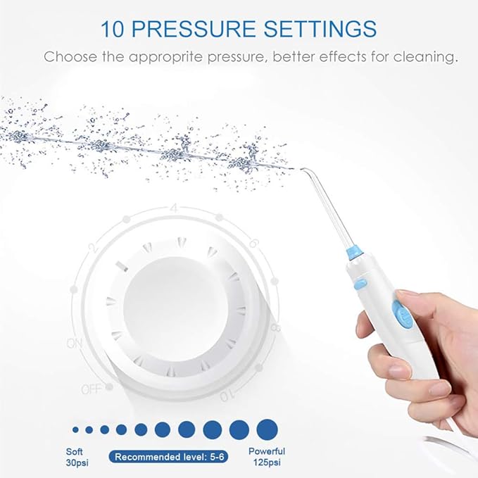 TUREWELL Water Flossing Oral Irrigator 600ML Dental Cleaner 10 Adjustable Pressure Electric Oral Flosser for Teeth/Braces 8 Replacement Jet Tips for Family (White)