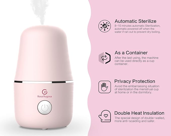 ROSA RUGOSA Menstrual Cup Steamer Portable Menstrual Cup Wash Kit Comes with Two Reusable Period Cup High Temperature Great Partner for Women Travel (Light Pink)
