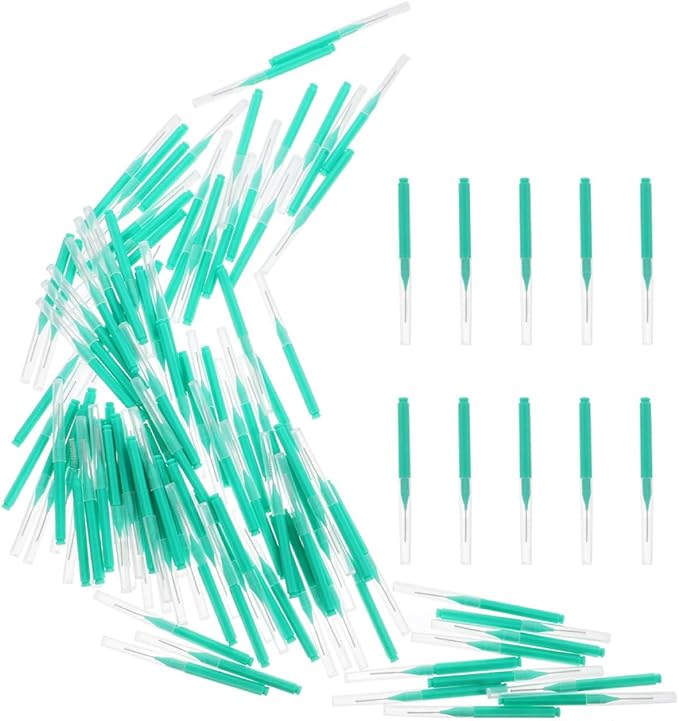 200pcs Green Interdental Brushes Oral Cleaning Tooth Flossing Brushes Portable Floss Picks for Braces and Travel Dental Hygiene Tool
