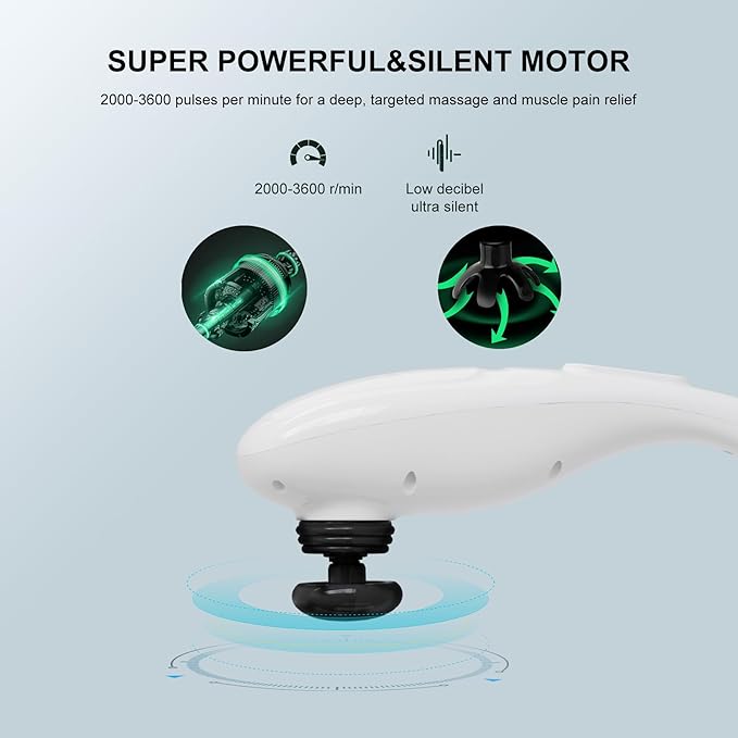 MEGAWISE Cordless Handheld Back Massager w/Rechargeable 3200mAh Battery 5 Speed and 5 +2 Massage Nodes with Hard Medium and 2 Soft Silicone Nodes Massage While Moving Around (Pearl White)