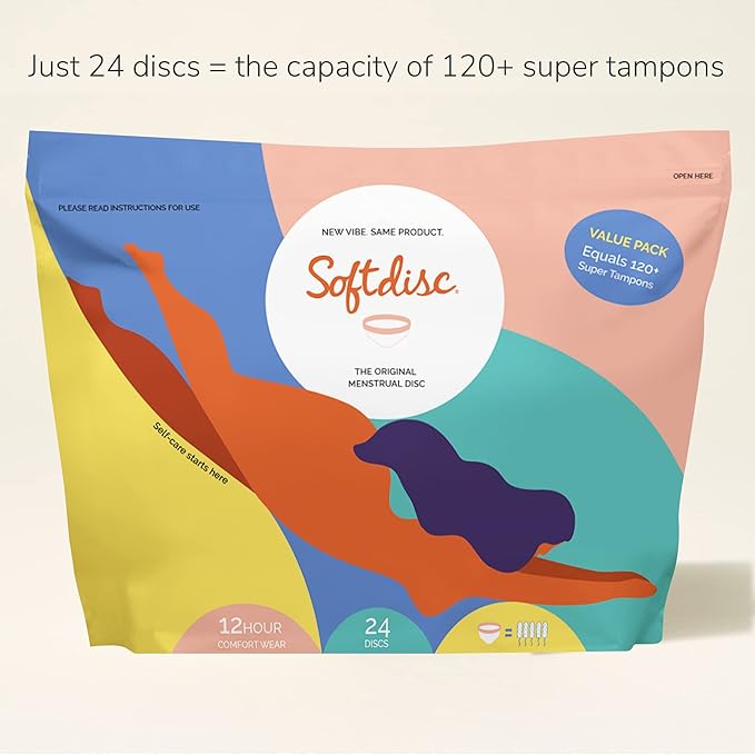 Softdisc Menstrual Discs – Disposable Period Discs for Heavy or Light Periods | 12-Hour Leak Protection | Tampon Pad and Cup Alternative | Capacity of 5 Super Tampons | 24 ct.