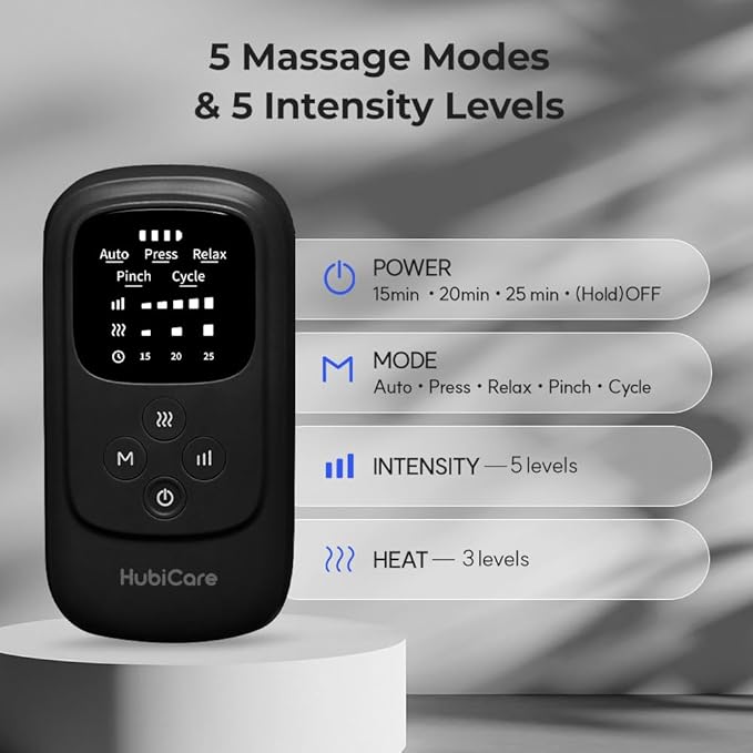 HuBDIC HubiCare Cordless Calf and Feet Massager with Heat and Air Compression for Circulation and Pain Relief 5 Modes with 5 Intensities Reduce Swelling Muscles Relaxation Device (Black)