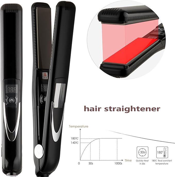 Protable Hair Straightener 2 in 1 Hair Care Flat Iron with LED Display Screen and Vibrating Function Adjustable Temperature Range and 30s Fast Heating Auto Shut-Off and Easy to Use for Home