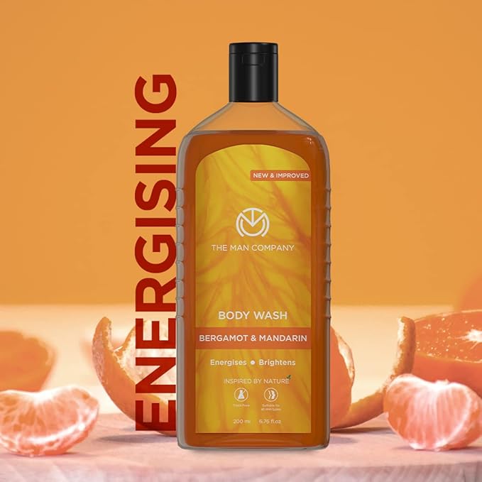 The Man Company Perfumed Body Wash- Bergamot &amp Mandarin | Shower Gel for Glowing &amp Bright Skin | With Turmeric &amp Orange Peel Extract | Long-Lasting Fragrance | Toxin-Free- 200 ml