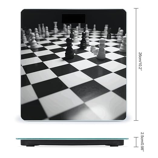 Black White Chess Checkerboard Scale for Body Weight Safe Rounded Corners Tempered Glass Digital Bathroom Scale LED Display 400lb Capacity Weight Scales with High Precision Sensors