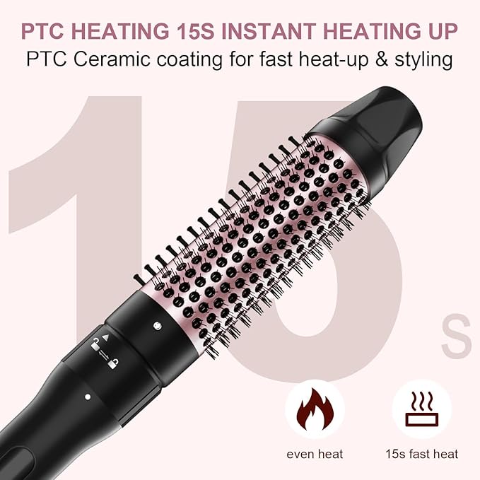 Thermal Brush 1.5 inch Heated Round Curling Brush Hair Straightening Styler Less Frizz Hair Hot Straightener with Detachable Head for Salon Style