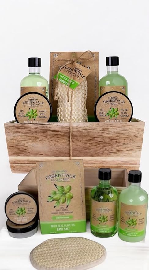 Gift Sets for Bath Spa Shower |6-piece wellness set|260ml shower gel 260ml bubble bath300g bath salt50ml body scrub50ml body lotionsisal pad feature: In wooden Basket.