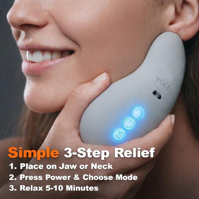 Yolo Mountain Therapeutic™ Premium TMJ Relief Massager – Heated Jaw &amp Neck Massager w/ 10 Precision Vibration Modes Waterproof Electric Masseter Therapy Device for Jaw Pain Tension &amp Bruxism