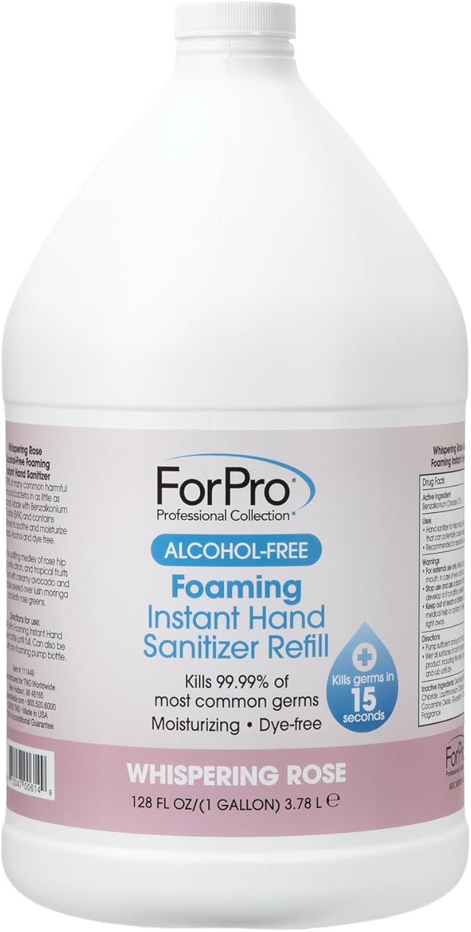 ForPro Alcohol-Free Foaming Instant Hand Sanitizer Moisturizing Dye-Free Formula Whispering Rose Scent 1 Gallon (128 fl oz) Refill