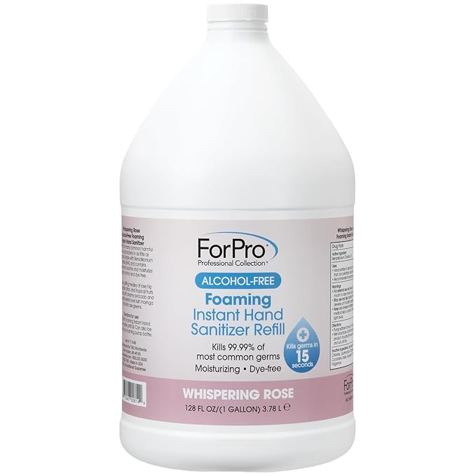 ForPro Alcohol-Free Foaming Instant Hand Sanitizer Moisturizing Dye-Free Formula Whispering Rose Scent 1 Gallon (128 fl oz) Refill