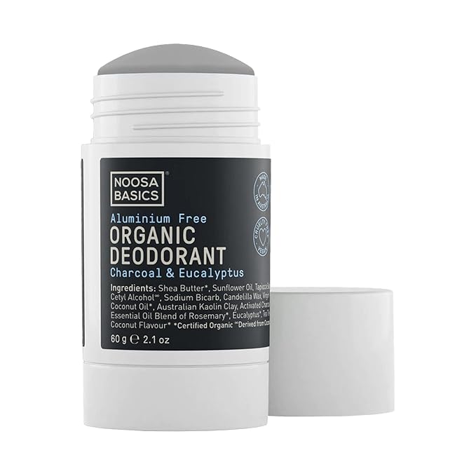 Noosa Basics Organic Deodorant Stick with Activated Charcoal - Charcoal &amp Eucalyptus - 2.1 oz - Aluminium-Free - Handcrafted in Australia
